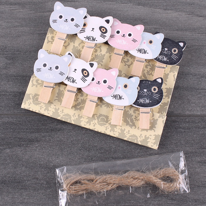 Прищепки декоративные деревянные 10шт/уп "Котик" (набор)