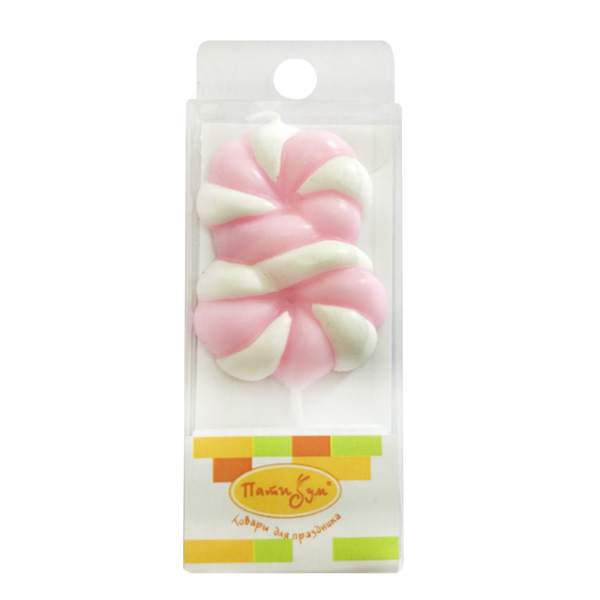 Свеча Цифра 8 Леденец розовый 4,8см Свеча Цифра 8 Леденец розовый 4,8см