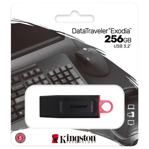Флеш-диск 256GB KINGSTON DataTraveler Exodia, разъем USB 3.2, черный/розовый,