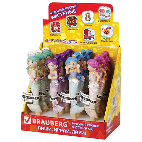 Ручка фигурная "РУСАЛОЧКИ-2", СИНЯЯ, 4 дизайна ассорти, линия письма Ручка фигурная "РУСАЛОЧКИ-2", СИНЯЯ, 4 дизайна ассорти, линия письма