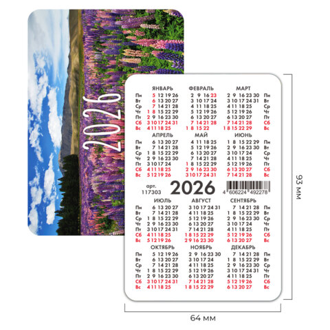 Календарь карманный на 2026 г, BRAUBERG, 64х93 мм, АССОРТИ №1, 20 видов, 117303