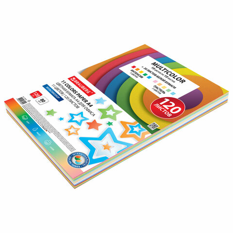 Бумага цветная 11 цветов BRAUBERG "MULTICOLOR", А4, 80 г/м2, 120 л. Бумага цветная 11 цветов BRAUBERG "MULTICOLOR", А4, 80 г/м2, 120 л.