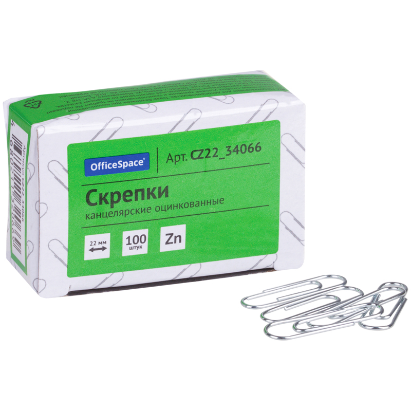 Скрепки 22мм, OfficeSpace, 100шт., оцинкованные, карт. упак. Скрепки 22мм, OfficeSpace, 100шт., оцинкованные, карт. упак.