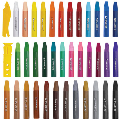 Пастель масляная восковые мелки утолщенные 36 цветов с точилкой, держателем и