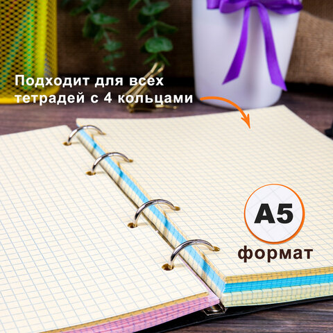Сменный блок к тетради на кольцах, А5, 200 л., BRAUBERG, 4 цвета по 50 л.,