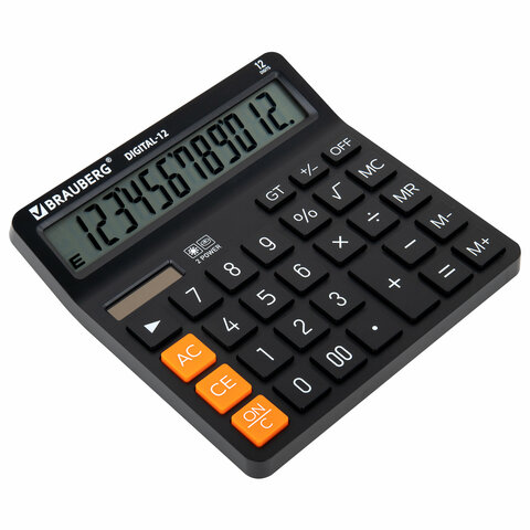 Калькулятор настольный BRAUBERG DIGITAL-12-BK (151х152 мм), 12 разрядов, двойное
