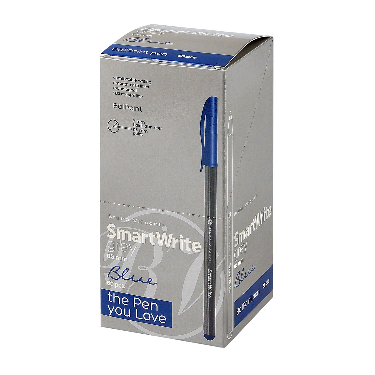 Ручка "SmartWrite Grey" ШАРИКОВАЯ 0.5 мм, СИНЯЯ