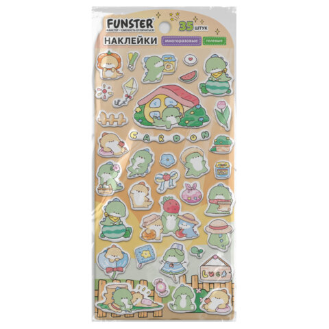 Наклейки гелевые "Зверята", 17,5х9 см, ассорти 6 видов, FUNSTER