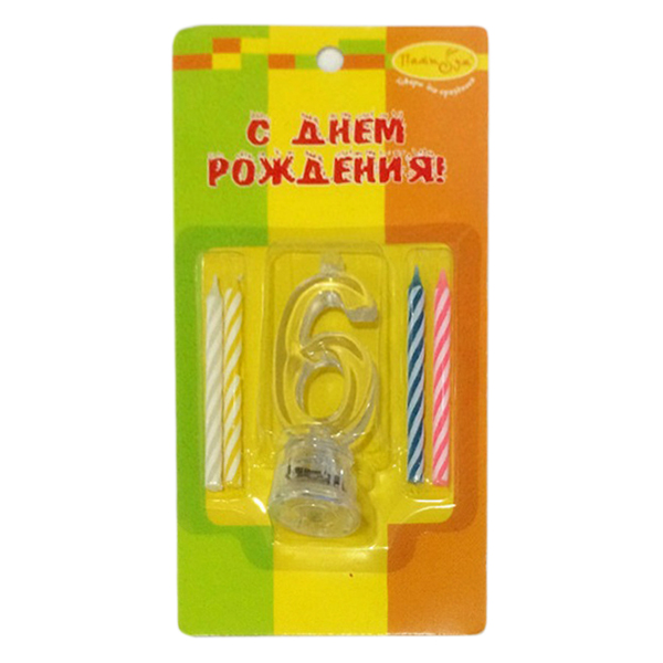 Набор свечей Цифра 6 с мигающим держателем 4 шт 7 см Набор свечей Цифра 6 с мигающим держателем 4 шт 7 см