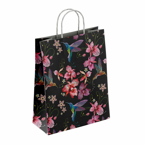 Крафт-пакет бумажный "Колибри" 22х12х25 см, с кручеными ручками, Крафт-пакет бумажный "Колибри" 22х12х25 см, с кручеными ручками,