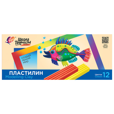 Пластилин классический ЛУЧ "Школа творчества", 12 цветов, 240 г, стек, Пластилин классический ЛУЧ "Школа творчества", 12 цветов, 240 г, стек,