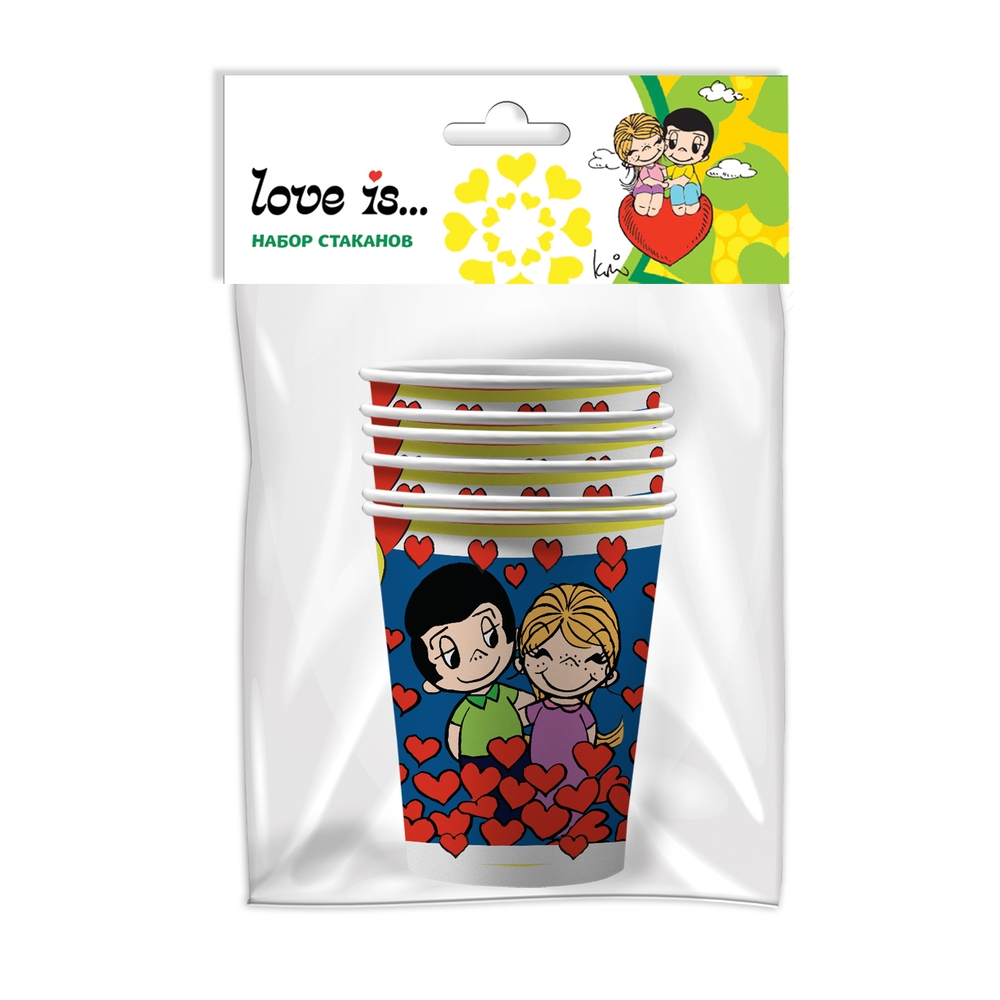 Love is…Набор бумажных стаканов, синий, 6 штук*250 мл. Love is…Набор бумажных стаканов, синий, 6 штук*250 мл.