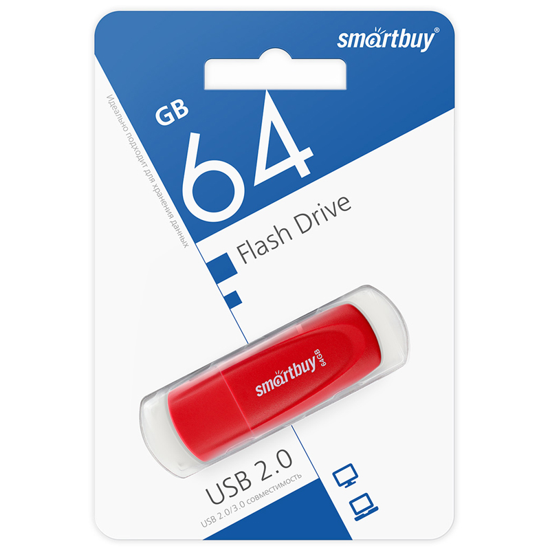 Память Smart Buy "Scout" 64GB, USB 2.0 Flash Drive, красный Память Smart Buy "Scout" 64GB, USB 2.0 Flash Drive, красный