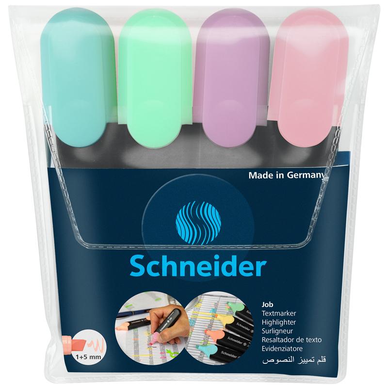 Набор текстовыделителей Schneider "Job" 4цв., пастельные ассорти, Набор текстовыделителей Schneider "Job" 4цв., пастельные ассорти,