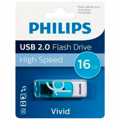 Флеш-диск 16 GB PHILIPS VIVID, разъем USB 2.0, синий, FM16FD05B/97 Флеш-диск 16 GB PHILIPS VIVID, разъем USB 2.0, синий, FM16FD05B/97
