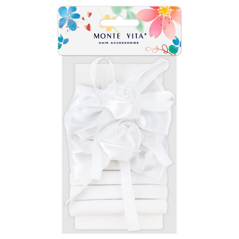 Набор для волос 6 шт.: 2 банта на заколке, 4 резинки, белый, MONTE VITA (МОНТЕ Набор для волос 6 шт.: 2 банта на заколке, 4 резинки, белый, MONTE VITA (МОНТЕ