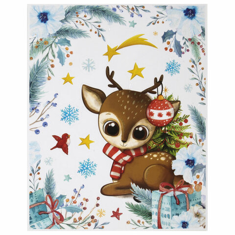 Наклейка для окон двусторонняя МНОГОРАЗОВАЯ 30х38 см, "Оленёнок", Наклейка для окон двусторонняя МНОГОРАЗОВАЯ 30х38 см, "Оленёнок",