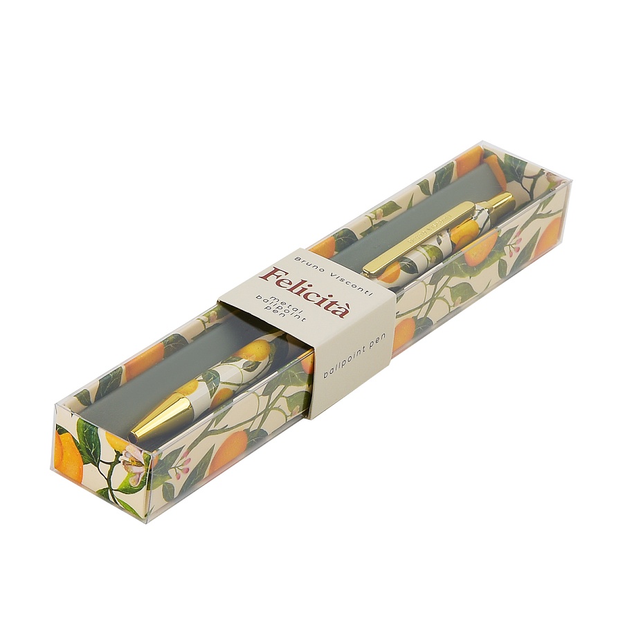 РУЧКА МЕТАЛЛИЧЕСКАЯ "FLORA.PARADISE.LEMONS" ШАРИКОВАЯ, 0,7 ММ, СИНЯЯ,