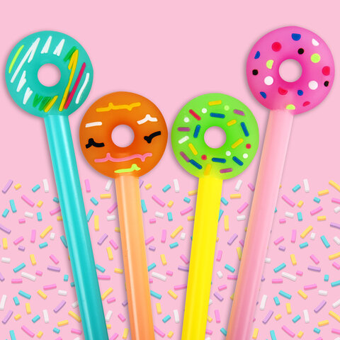 Ручка с топпером шариковая ЮНЛАНДИЯ "Пончик", корпус ассорти, СИНЯЯ, Ручка с топпером шариковая ЮНЛАНДИЯ "Пончик", корпус ассорти, СИНЯЯ,