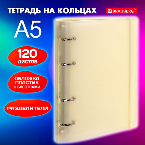 Тетрадь на кольцах А5 175х220мм, 120л, пластик, с резинкой и разделителями, Тетрадь на кольцах А5 175х220мм, 120л, пластик, с резинкой и разделителями,