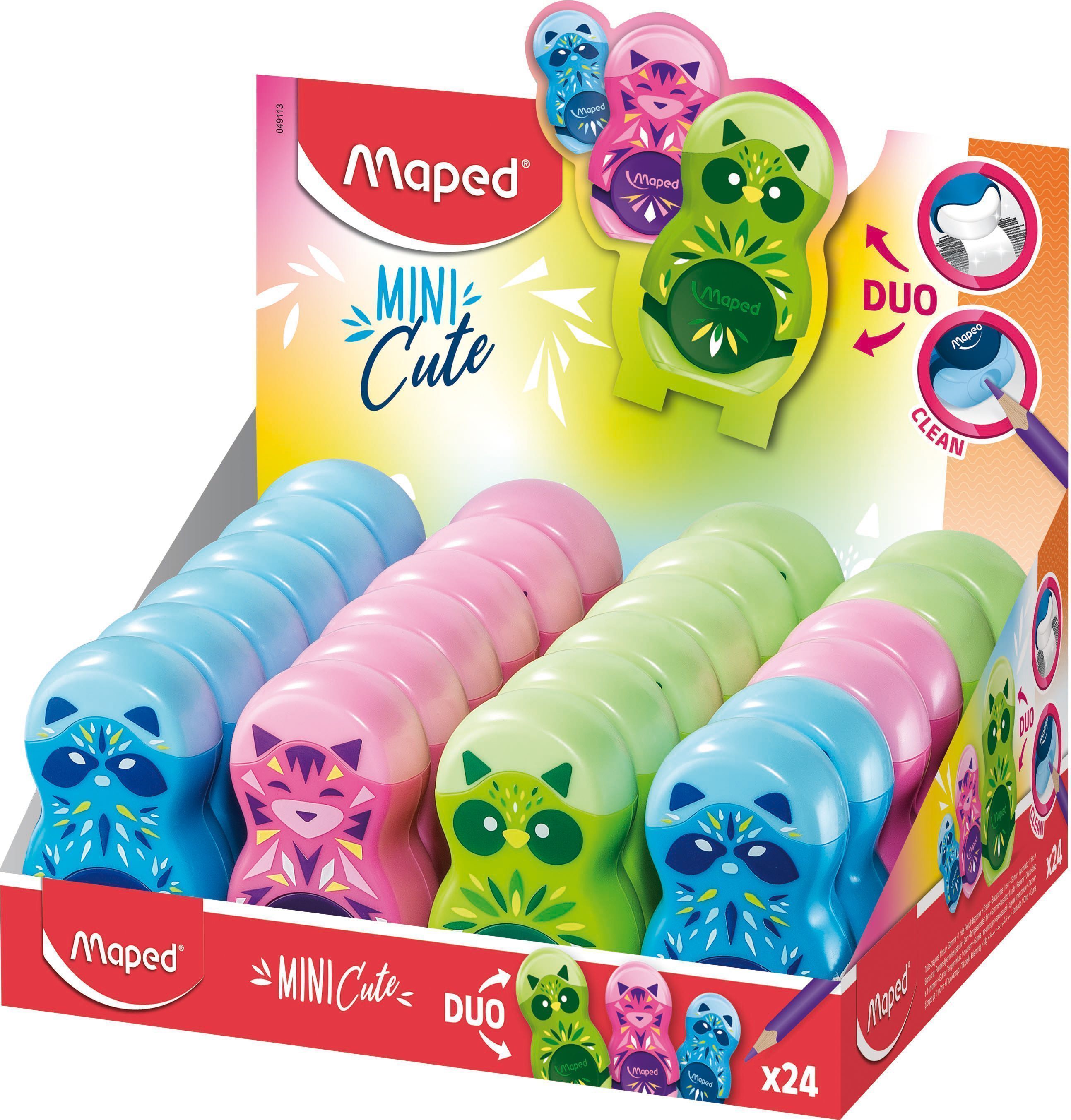 Точилка MAPED LOOPY MINI CUTE с контейнером 2 в 1 с ластиком ассорти Точилка MAPED LOOPY MINI CUTE с контейнером 2 в 1 с ластиком ассорти