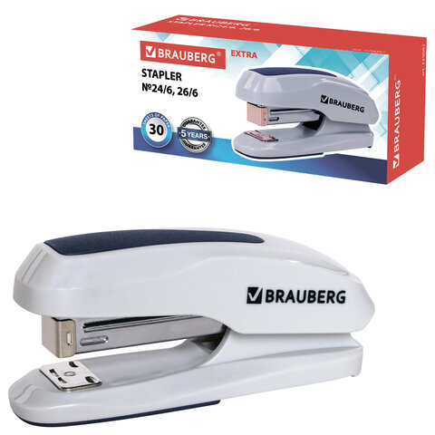 Степлер №24/6, 26/6 BRAUBERG "Extra", до 30 листов, серо-синий, 229087 Степлер №24/6, 26/6 BRAUBERG "Extra", до 30 листов, серо-синий, 229087