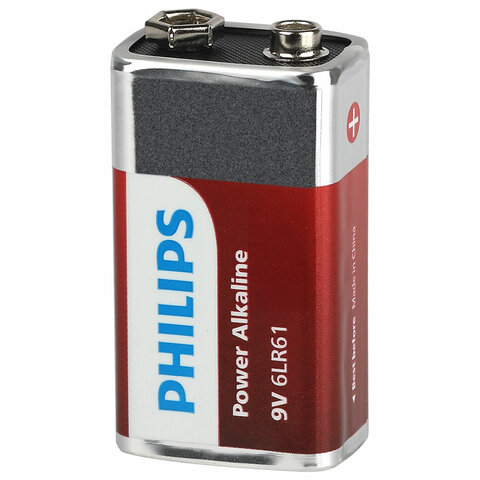 Батарейка алкалиновая 1 шт. PHILIPS Power Alkaline, Крона 9V (6LR61, 6LF22,