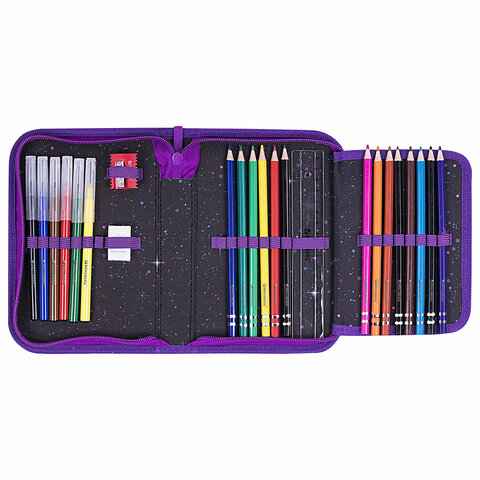 Пенал BRAUBERG с наполнением, 1 отделение, 1 откидная планка, 24 предмета, 21х14