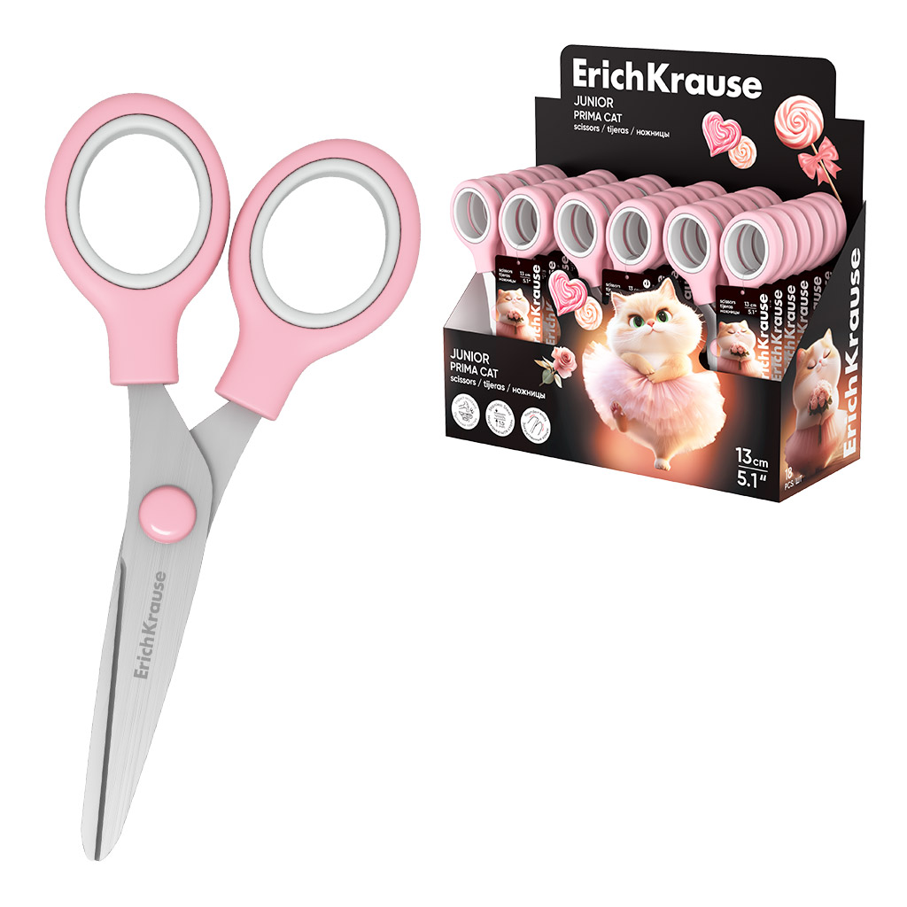 Ножницы ErichKrause Юниор Прима-кошка, 13см, розовый (в коробке-дисплее по 18 Ножницы ErichKrause Юниор Прима-кошка, 13см, розовый (в коробке-дисплее по 18