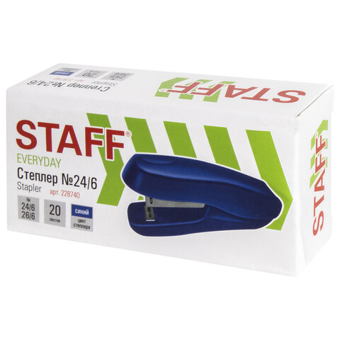 Степлер №24/6, 26/6 STAFF "EVERYDAY", до 20 листов, синий, 228740 Степлер №24/6, 26/6 STAFF "EVERYDAY", до 20 листов, синий, 228740