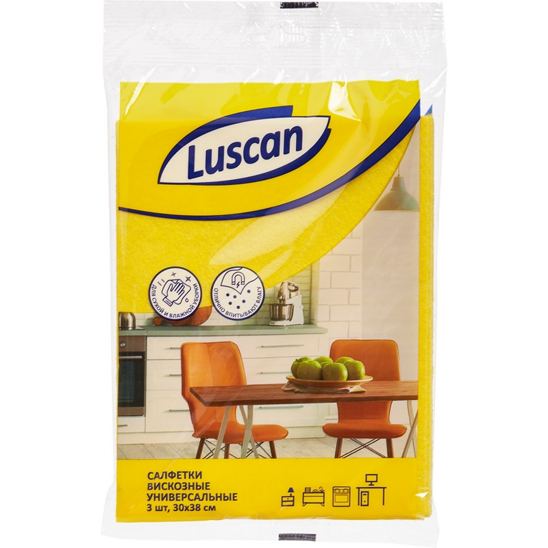 Салфетка Luscan универсальная вискоза 90г/м2 30х38 см 3шт/уп Салфетка Luscan универсальная вискоза 90г/м2 30х38 см 3шт/уп