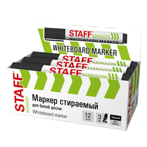 Маркер стираемый для белой доски ЧЕРНЫЙ, STAFF "MANAGER" WBM-300, 3 Маркер стираемый для белой доски ЧЕРНЫЙ, STAFF "MANAGER" WBM-300, 3
