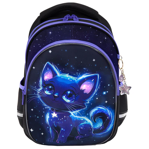 Рюкзак BRAUBERG OPTIMA, 2 отделения, с брелком, "Glowing kitten",