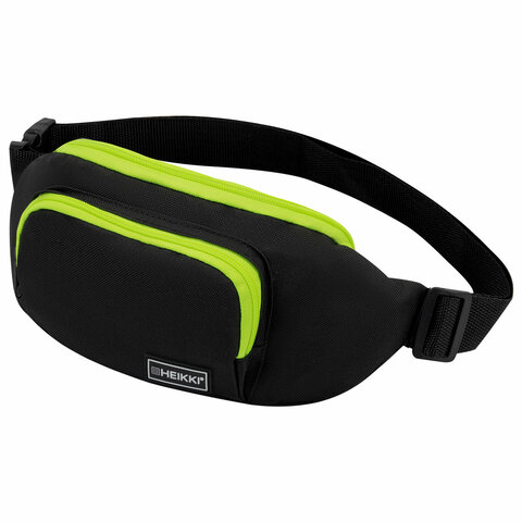 Сумка на пояс HEIKKI RIO (ХЕЙКИ), карман, регулируемый ремень, черная/салатовая, Сумка на пояс HEIKKI RIO (ХЕЙКИ), карман, регулируемый ремень, черная/салатовая,