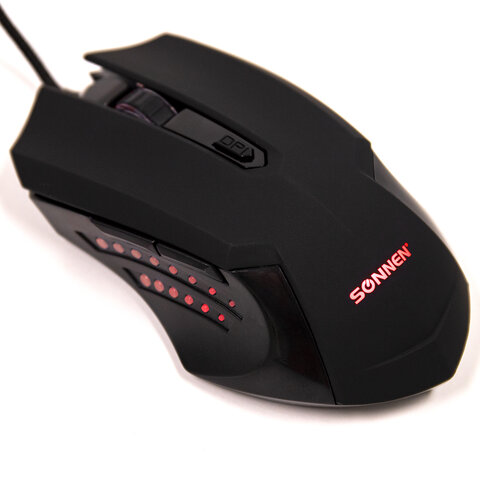 Мышь проводная игровая SONNEN I3, пластик, 6 кнопок, 800-2400 dpi,