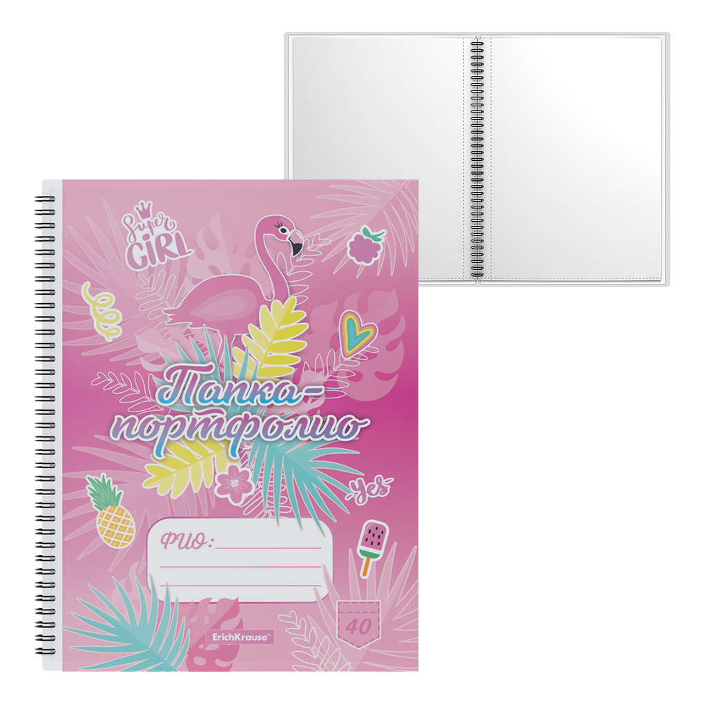 Папка-портфолио пластиковая Erich Krause Rose Flamingo, c 40 карманами, A4 (в Папка-портфолио пластиковая Erich Krause Rose Flamingo, c 40 карманами, A4 (в
