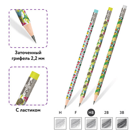 Карандаш чернографитный ЮНЛАНДИЯ "ФРУКТЫ", 1 шт., HB, с ластиком, Карандаш чернографитный ЮНЛАНДИЯ "ФРУКТЫ", 1 шт., HB, с ластиком,