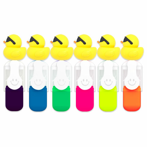 Набор текстовыделителей с топперами 6 ЦВЕТОВ НЕОН, "КРУТЫЕ УТЯТА",