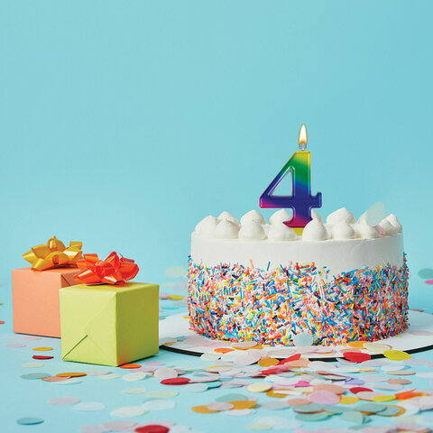 Свеча-цифра для торта "4" "Радужная", 9 см, ЗОЛОТАЯ СКАЗКА, Свеча-цифра для торта "4" "Радужная", 9 см, ЗОЛОТАЯ СКАЗКА,