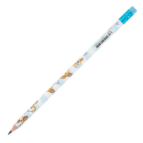 Карандаш чернографитный с принтом ЮНЛАНДИЯ КОРГИ, 1 шт., HB, с ластиком, корпус