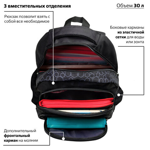 Рюкзак BRAUBERG для старшеклассников/студентов/молодежи, "Стихия", 30 Рюкзак BRAUBERG для старшеклассников/студентов/молодежи, "Стихия", 30