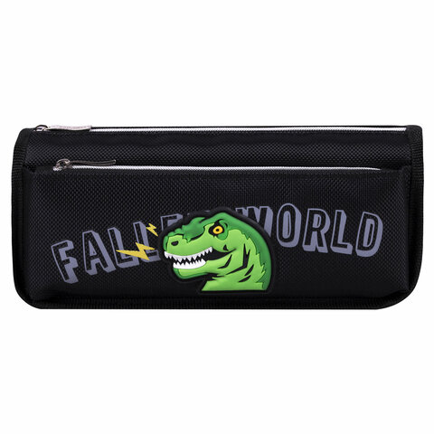 Пенал мягкий ЮНЛАНДИЯ, 2 отделения, полиэстер, "Dino doom", черный, Пенал мягкий ЮНЛАНДИЯ, 2 отделения, полиэстер, "Dino doom", черный,