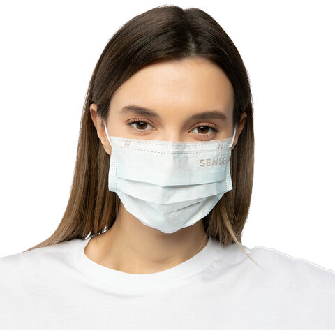 Маски медицинские SENSE одноразовые КОМПЛЕКТ 50 штук короб, 3-х слойные,