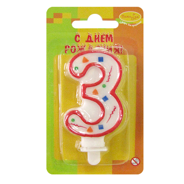Свеча Цифра 3 Красное Конфетти 7см Свеча Цифра 3 Красное Конфетти 7см