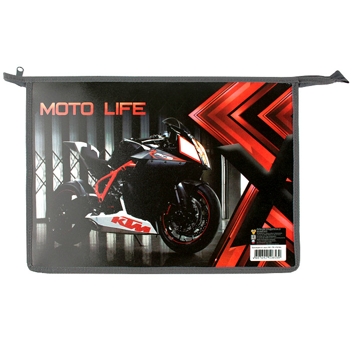 Папка для тетрадей А4 на молнии Красный мото Папка для тетрадей А4 на молнии Красный мото