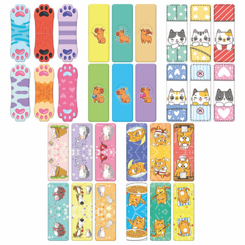 Закладки для книг МАГНИТНЫЕ, "ЯРКИЙ МИКС", комплект 30 штук, 35x25 мм, Закладки для книг МАГНИТНЫЕ, "ЯРКИЙ МИКС", комплект 30 штук, 35x25 мм,