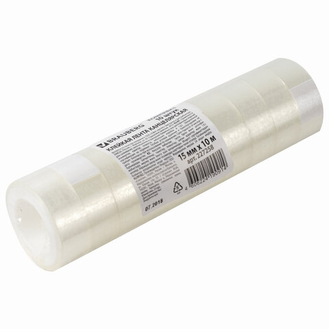 Клейкие ленты 15 мм х 10 м канцелярские BRAUBERG, комплект 10 шт., прозрачные, Клейкие ленты 15 мм х 10 м канцелярские BRAUBERG, комплект 10 шт., прозрачные,