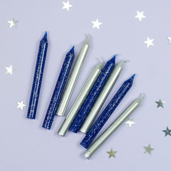 Свечи Ассорти NavBlue с блестками & Silver 8см с держателями, 8 штук Свечи Ассорти NavBlue с блестками & Silver 8см с держателями, 8 штук