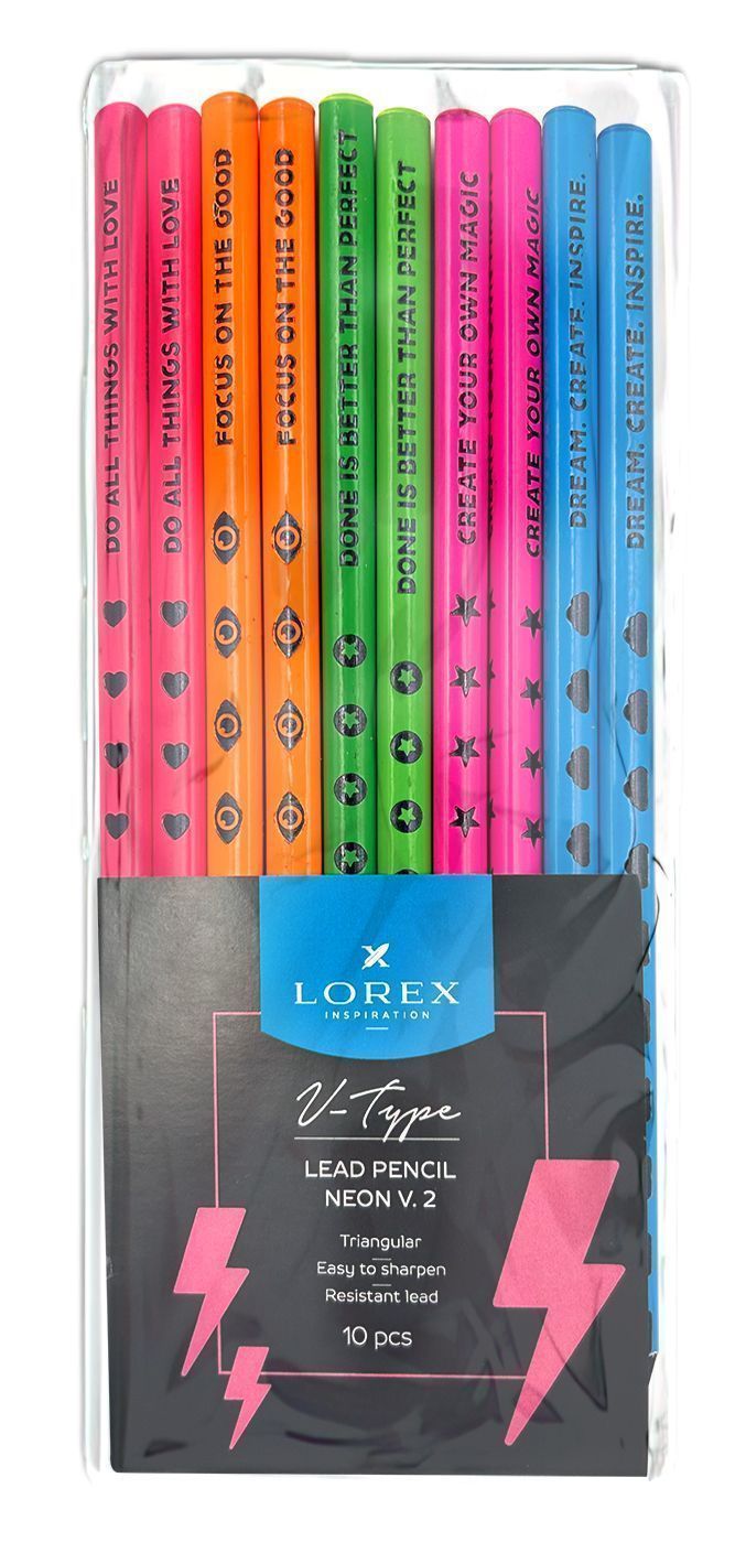 Набор чернографитных карандашей, корпус дерев. LOREX V-TYPE NEON 10 шт НВ Набор чернографитных карандашей, корпус дерев. LOREX V-TYPE NEON 10 шт НВ