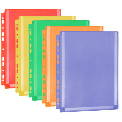 Папки-файлы с перфорацией БОЛЬШОЙ ВМЕСТИМОСТИ до 250 листов, ЦВЕТНЫЕ, А4,